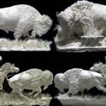 red-indians-men-bull-hunters-bull-raging-paper-sculptures